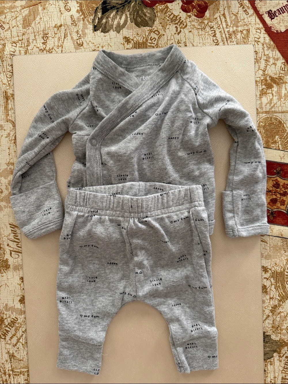 Carter's Grey Baby Matching Set - Kimono Top & Pants